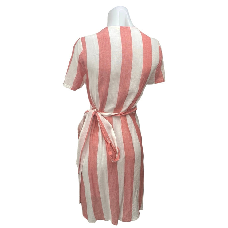 Marine Layer Pink White Striped Short Sleeve V Neck Tie Mini Wrap Dress Size S