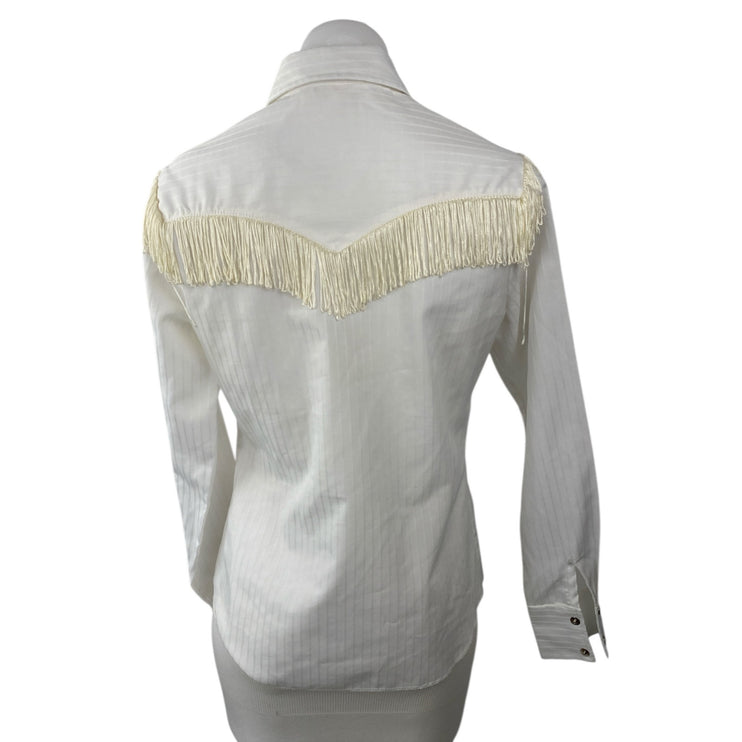 California Ranchwear Womens White Fringe Long Sleeve Button Up Shirt Top Size S