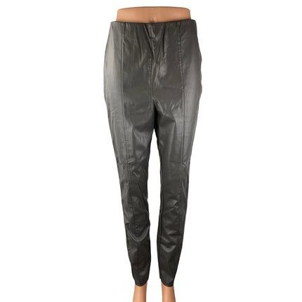 H&M Women's Gray Faux Vegan Leather High Waisted Skinny Trousers Pants Size 8