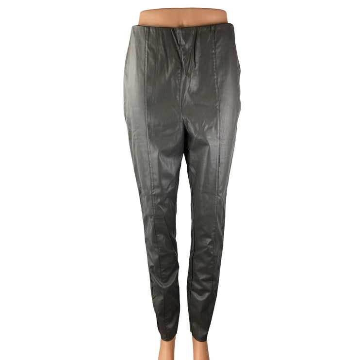 H&M Women's Gray Faux Vegan Leather High Waisted Skinny Trousers Pants Size 8