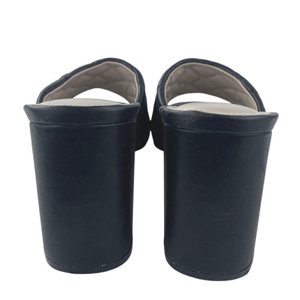 The Drop Pattie Womens Black Quilted Open Toe High Block Heels Mules Sandals 9.5