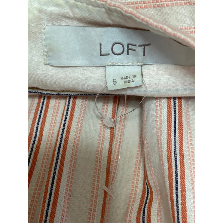 Ann Taylor LOFT Coral Striped Short Puff Sleeve Tiered A Line Mini Dress Size 6