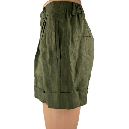 CAMI NYC Women's Green High Waisted Pleated Straight Mini Casual Shorts Size S