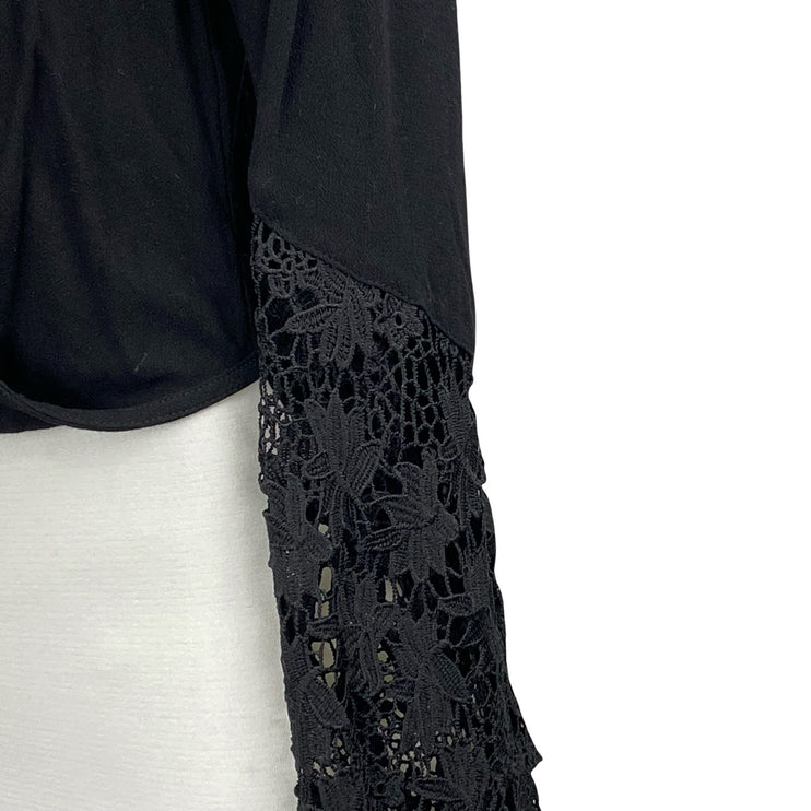 Vintage Havana Women's Black Long Sleeve Lace Trim V Neck Crop Wrap Blouse Top M