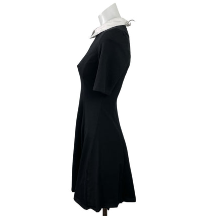 Aphratti Black Collared Pleated Short Sleeve Mini Fit & Flared Skater Dress XS