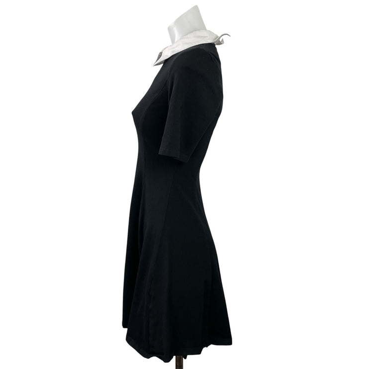 Aphratti Black Collared Pleated Short Sleeve Mini Fit & Flared Skater Dress XS