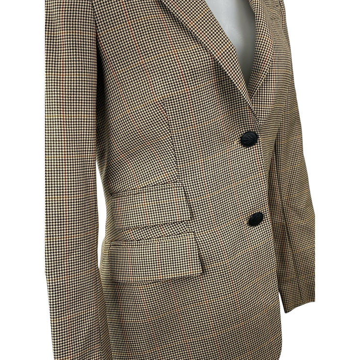 Rag & Bone Rona Women's Tan Wool Houndstooth Long Sleeve Blazer Coat Jacket 0