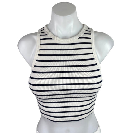 Zara White Black Striped Ribbed Knit Sleeveless High Neck Tank Crop Top Size S