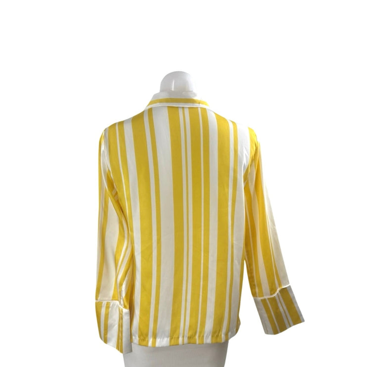 TopShop Women's Yellow Stripe Collared Long Sleeve Button Up Shirt Blouse Top 4