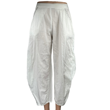 Seeaash Women's White High Rise Elastic Waist Wide Leg Baggy Trousers Pants XS