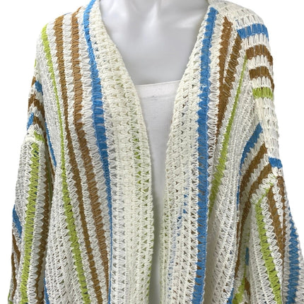 Asos Multicolor Striped Knit Crochet Kimono Open Long Cardigan Beach Cover Up L