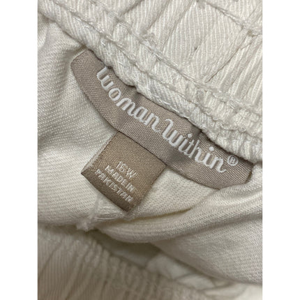 Woman Within White High Rise Elastic Waist Straight Trousers Casual Pants Sz 16