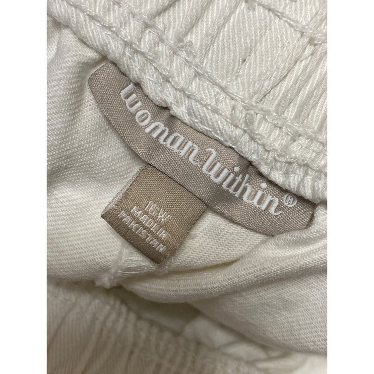 Woman Within White High Rise Elastic Waist Straight Trousers Casual Pants Sz 16