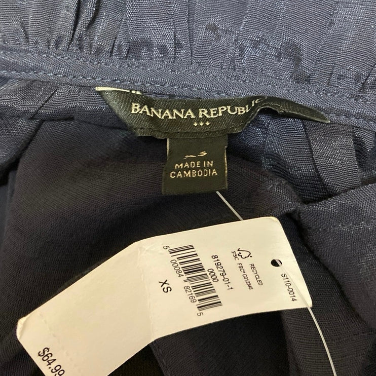 NEW Banana Republic Navy Blue Short Sleeve Ruffle V Neck Blouse Top Size XS
