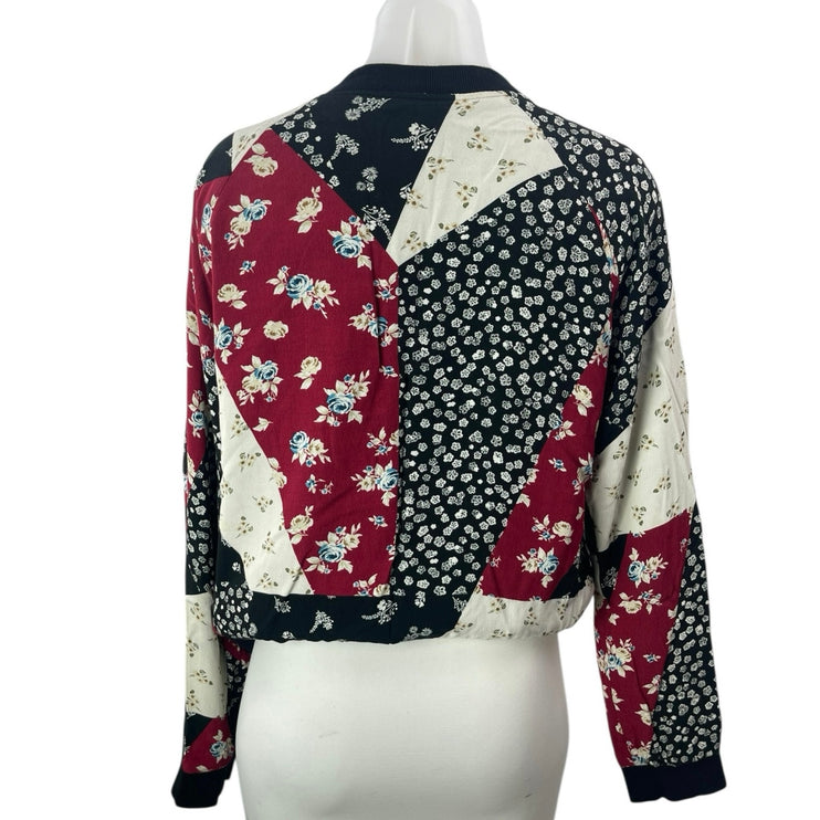 Sanctuary Women's Floral Colorblock Patchwork Full Zip Bomber Coat Jacket Size M
