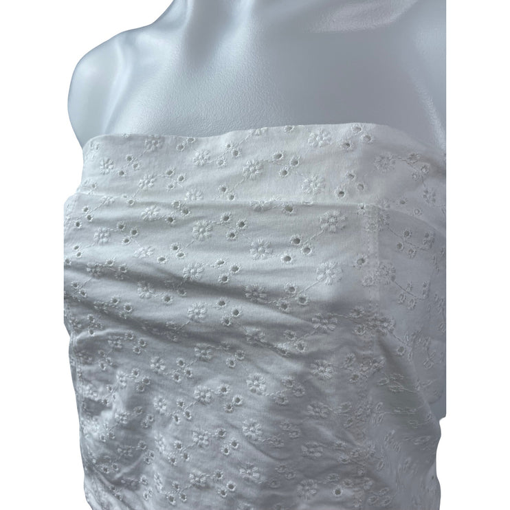 Aeropostale Women's White Embroidered Floral Eyelet Bandeau Tube Crop Top Size L
