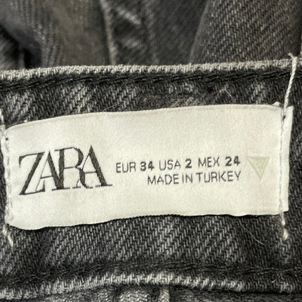 Zara Women's Black Washed High Waisted Baggy Straight Leg Denim Jeans Size 2