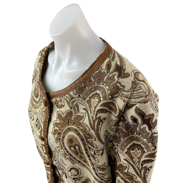 Cider Womens Brown Paisley Floral Jacquard Long Sleeve Button Up Jacket Size 2XL