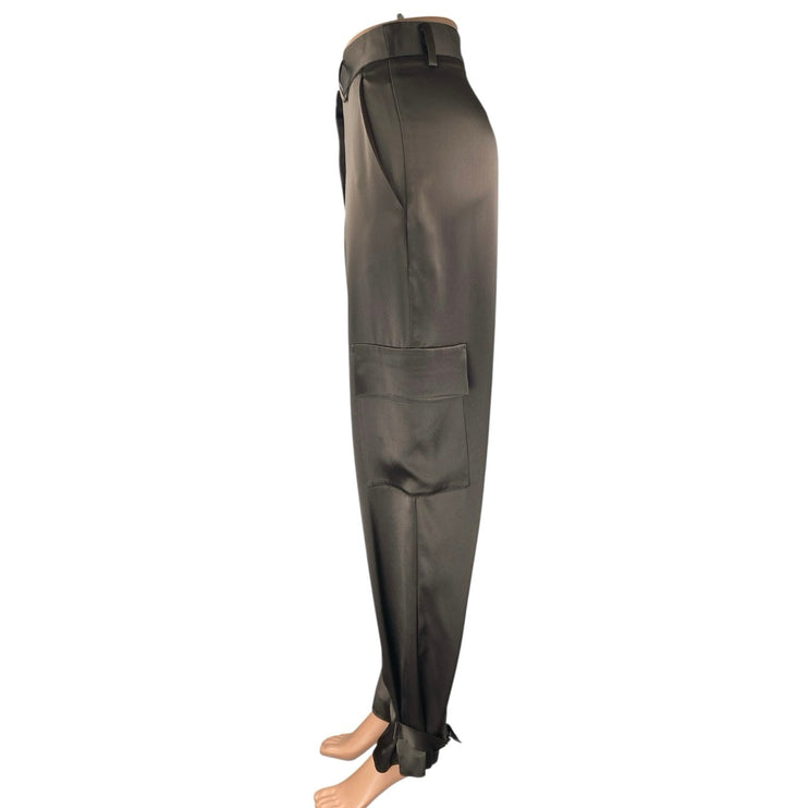 Aritzia Babaton Brown Silk Satin High Rise Tapered Barrel Trousers Pants Size 12