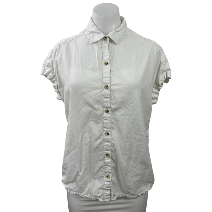 Lola River Women's White Short Sleeve Collared Casual Button Down Shirt Top M