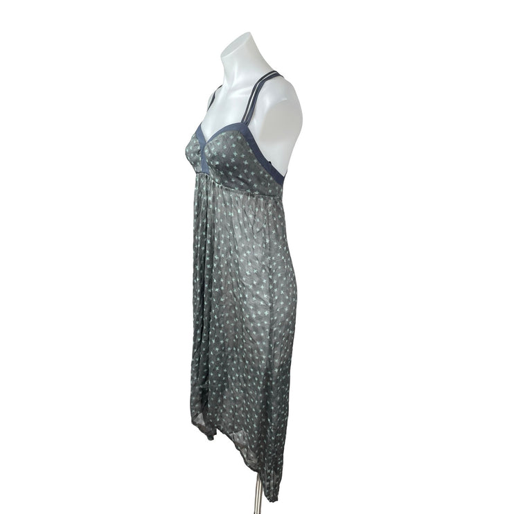 BCBGeneration Gray Geometric Semi Sheer Strappy Sleeveless High Low Dress Sz XS