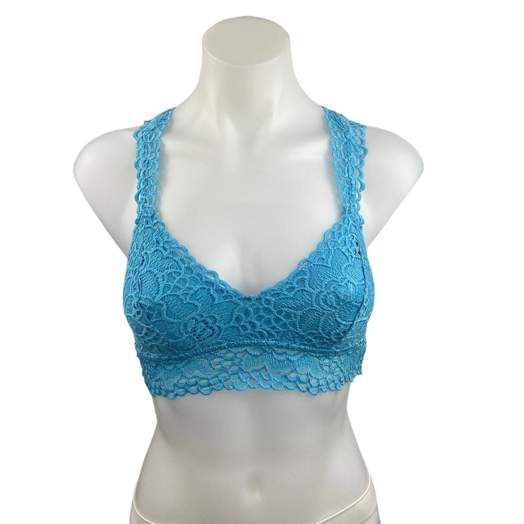 Aerie Blue Eyelet Floral Lace Crochet Racerback Bralette Bra Top Size S