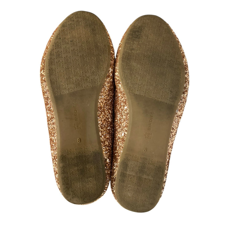 Birdies Starling Women's Gold Round Toe Glitter Loafer Slip On Ballet Shoes Sz 8