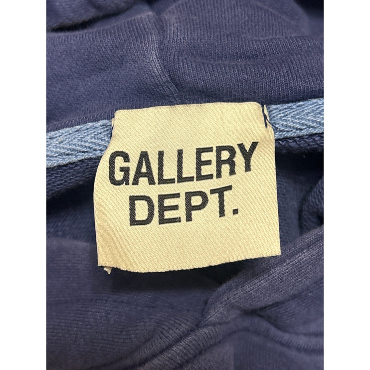 Gallery Dept Men's Blue Paint Graphic Logo Hoodie Hooded Sweatshirt Top Size L698