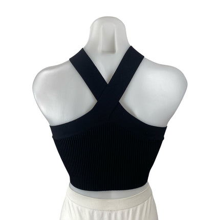 Aritzia Babaton Womens Black Cross Strap Sleeveless Ribbed Knit Crop Top Size XS