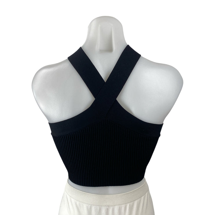 Aritzia Babaton Womens Black Cross Strap Sleeveless Ribbed Knit Crop Top Size XS