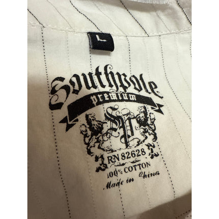 Southpole Men's White Embroidered Stripe Long Sleeve Button Up Dress Shirt Top L