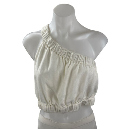 NEW Abercrombie & Fitch White Linen One Shoulder Sleeveless Tank Crop Top Size M