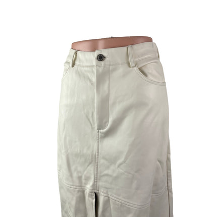WeWoreWhat White Faux Leather Vegan High Waist Slit Front Midi Skirt Size 4