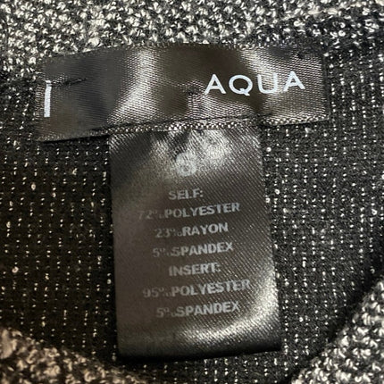 Aqua Gray Tweed Faux Leather Hem Short Sleeve Mini A-Line Fit & Flare Dress Sz S