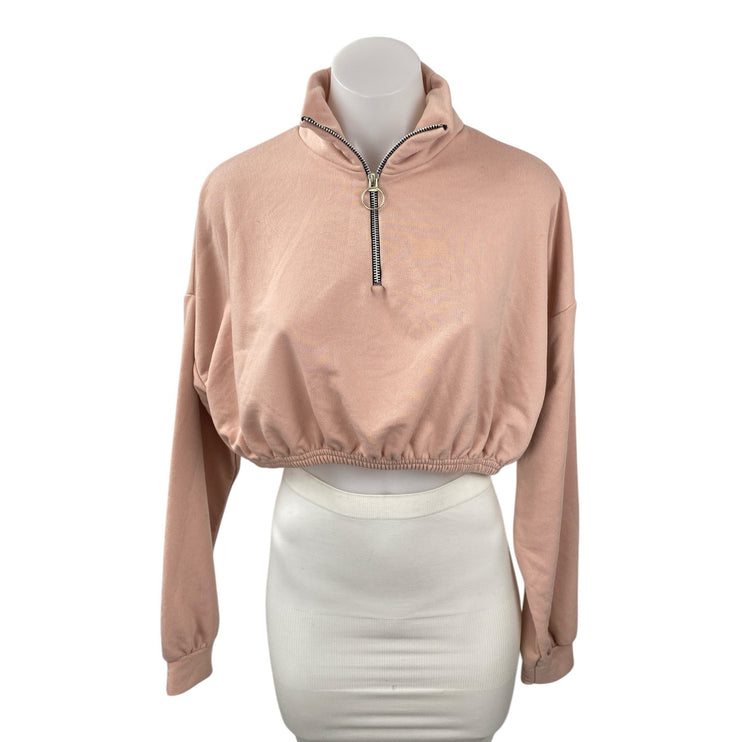 NEW Boohoo Women's Pink Mock Neck Long Sleeve Crop Sweater Sweatshirt Top Sz 10