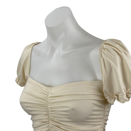 Reformation Fallow Womens Cream Ruched Puff Sleeve Square Neck Crop Blouse Top S