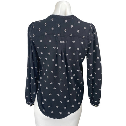 Ann Taylor LOFT Black Floral Long Puff Sleeve V-Neck Blouse Shirt Top Size XS