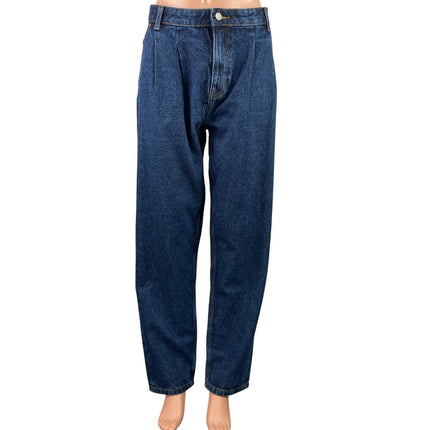 ASOS Women's Blue Dark Wash High Rise Pleated Straight Leg Denim Jeans Size 16