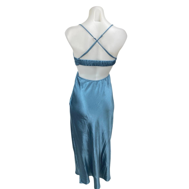 ASTR Silky Satin Sleeveless Cami Camisole Cowl Neck Cutout Midi Bodycon Dress XS