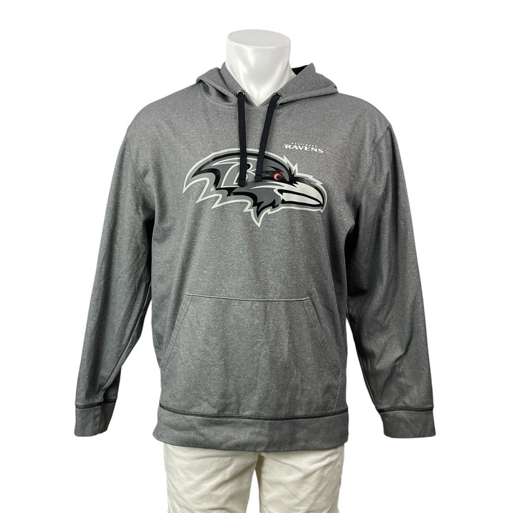 NFL Team Apparel Baltimore Ravens Heather Gray Fleece Hoodie Hooded Sweatshirt L