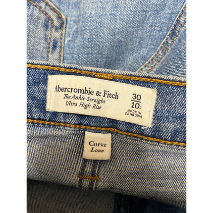 Abercrombie & Fitch Blue Distressed Ultra High Rise Straight Denim Jeans Size 30