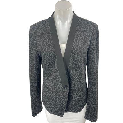 Ann Taylor LOFT Gray Black Leopard Print Long Sleeve Blazer Coat Jacket Size 10
