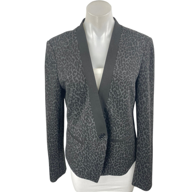 Ann Taylor LOFT Gray Black Leopard Print Long Sleeve Blazer Coat Jacket Size 10