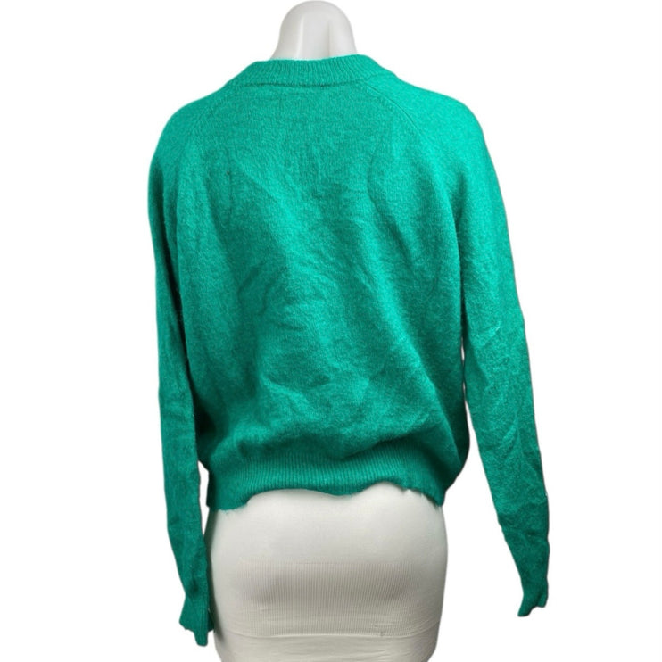 Zara Women's Teal Blue Long Sleeve Crew Neck Knit Sweatshirt Sweater Top Size M