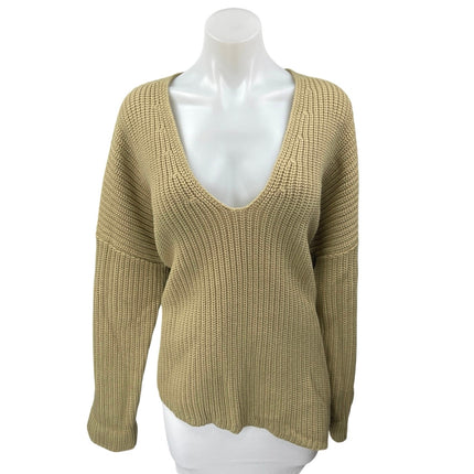 Weworewhat Women's Tan Knit Deep V Long Sleeve Pullover Sweater Top Size XS/S
