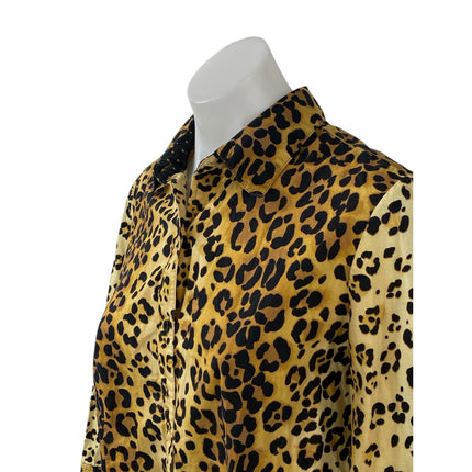 Jones New York Women's Beige Leopard Animal Print Button Down Shirt Top Size M
