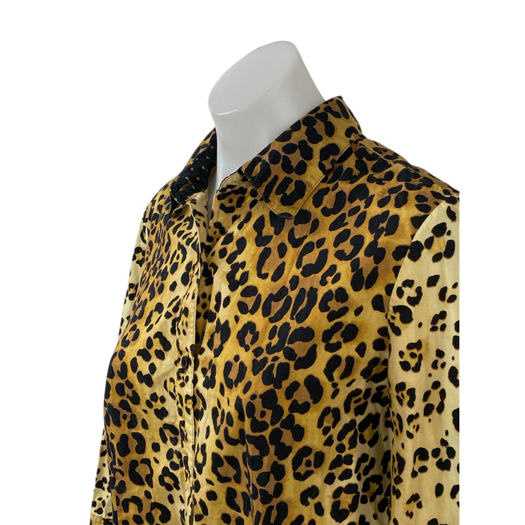 Jones New York Women's Beige Leopard Animal Print Button Down Shirt Top Size M