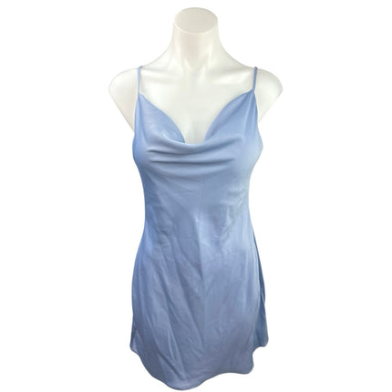 Urban Outfitters Blue Silk Satin Slip Cowl Neck Sleeveless Mini Dress Size M