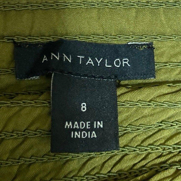 Ann Taylor Green Floral Short Sleeve Smocked Ruffle Tiered Maxi A-Line Dress 8