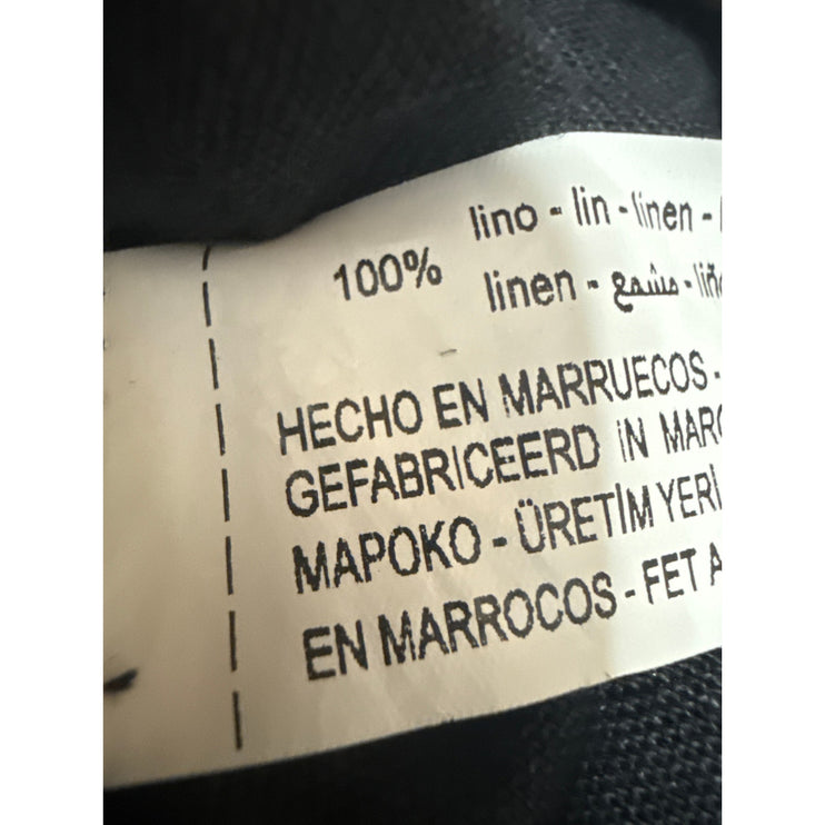 Zara Women's Black 100% Linen Long Sleeve V Neck Button Down Shirt Top Size L